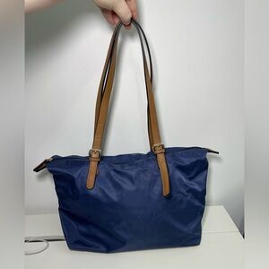 Simon’s Navy Medium Size Nylon Faux Leather shoulder Tote Handbag